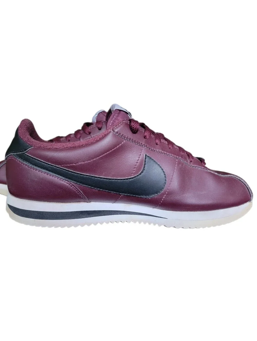 Nike Cortez Sneaker in Burgundy with Black Swoosh